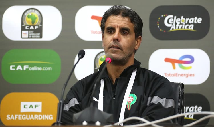 Said Chiba, entraîneur du Maroc, lors d'une conférence de presse.