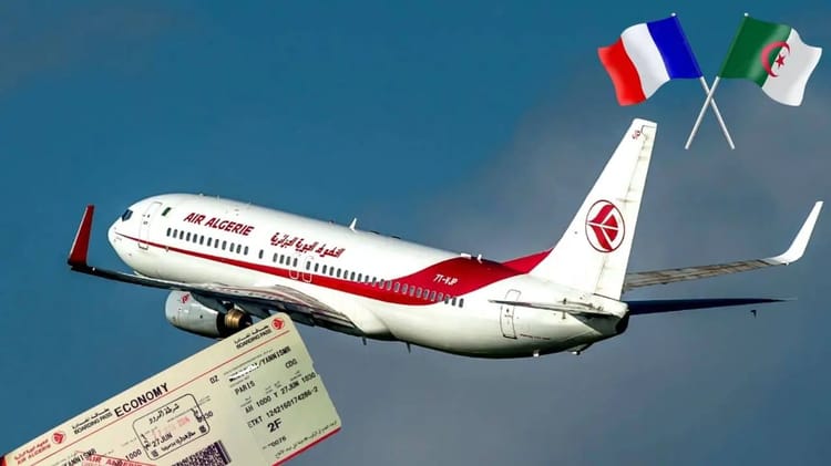Avion Air Algérie avec drapeaux français et algérien en vol.