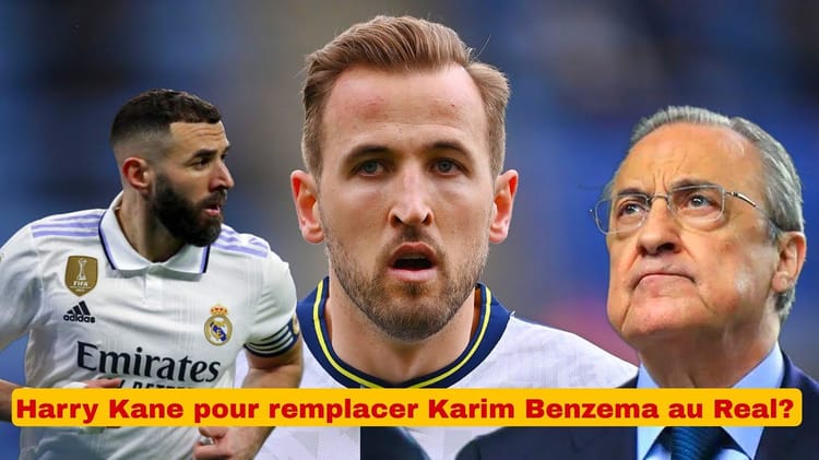 Harry Kane, joueur de football, en vedette avec un entraîneur et un autre joueur en arrière-plan.