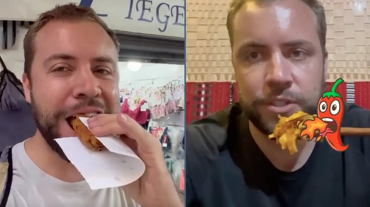 Impossible de manger pour 3 euros : Ce touriste détruit l'Algérie Touriste mangeant un plat traditionnel en Algérie.
