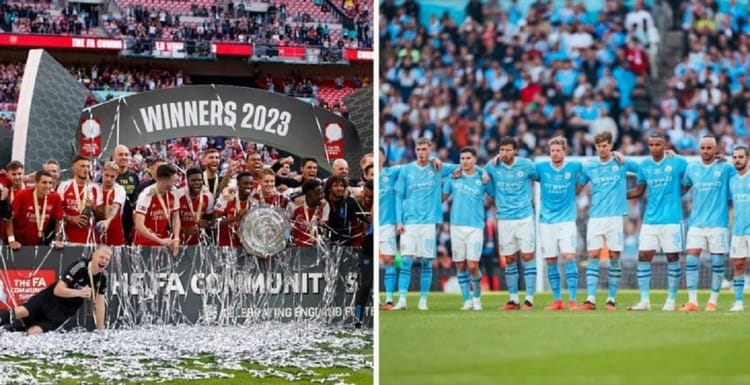 Équipe de Manchester City et Arsenal lors d'un match de football.