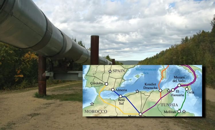 Exportation de gaz: Voici le mirobolant bénéfice de Medgaz en 2022 Pipeline de gaz naturel avec carte des routes en Méditerranée.