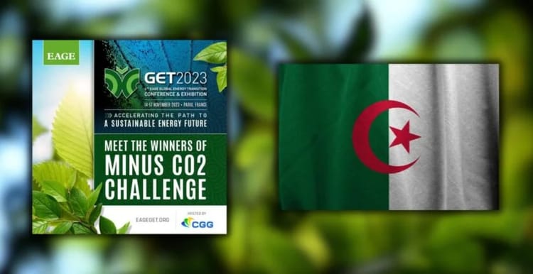 Victoire des étudiants algériens au MINUS CO2 CHALLENGE : Le défi du financement pour leur voyage en France Drapeau algérien et affiche du concours MINUS CO2 Challenge.