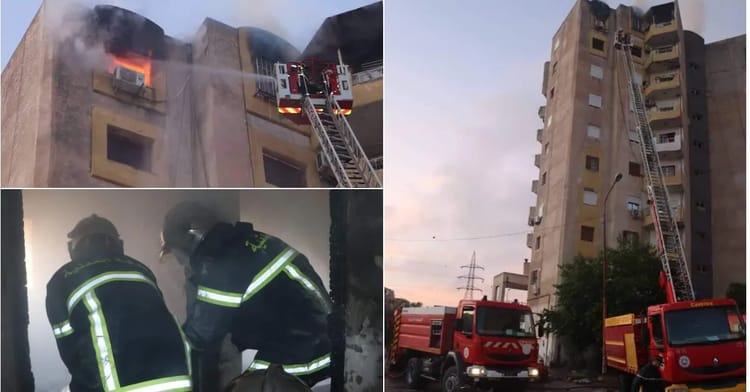 Incendie dans un bâtiment résidentiel à Alger, pompiers en intervention.