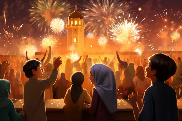 Mawlid Nabawi: une chaine algérienne pose un acte scandaleux Fête du Mawlid Nabawi 2023 avec feux d'artifice et foule en fête en Algérie.