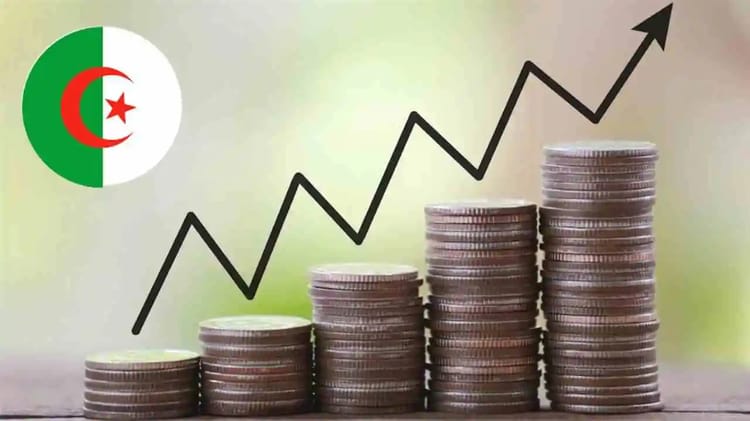 Graphique de croissance avec pièces de monnaie et drapeau algérien.