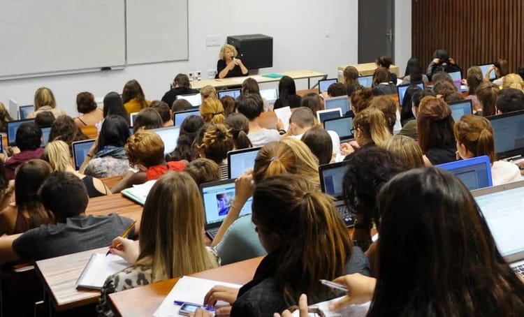 Étudiants en formation universitaire avec ordinateurs portables.