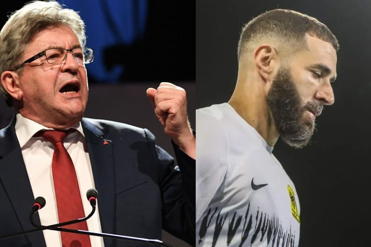 Jean-Luc Mélenchon et Karim Benzema lors d'une rencontre publique.