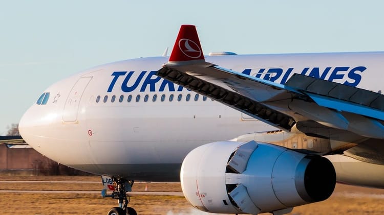Évasion avortée en Europe : deux passagers Algériens tentent de s'enfuir d'un Vol Turkish Airlines Avion Turkish Airlines en vol, prêt à décoller ou atterrir.