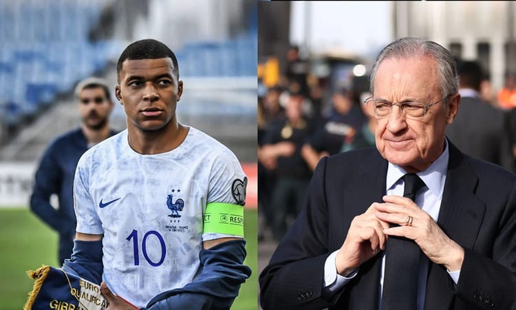 Kylian Mbappé et Florentino Pérez lors d'un événement sportif et officiel.