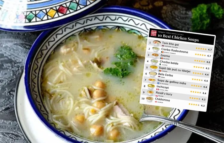 La Chorba Beïda d'Algérie brille mondialement : 16e meilleure soupe de viande selon TasteAtlas ! Soupe Chorba Beïda avec poulet et pois chiches dans un bol traditionnel.