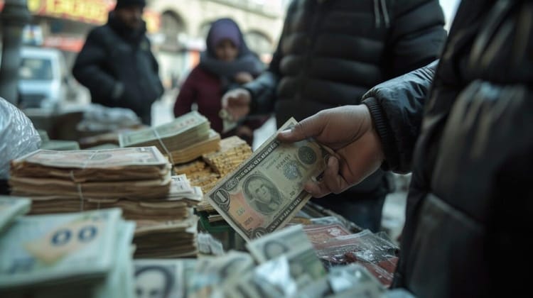 Vente de Dinar Algérien sur le marché noir à Alger.