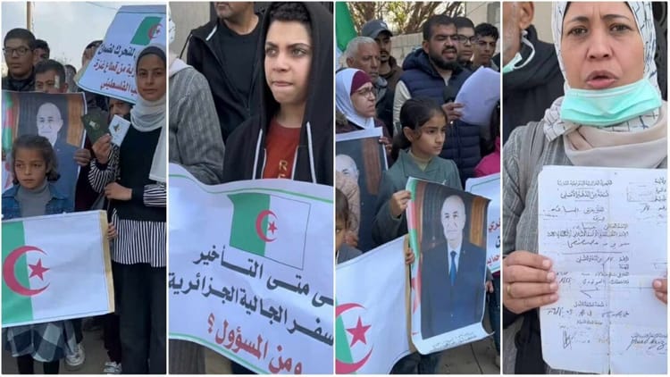 Appel à l'Aide : des Algériens bloqués à Gaza demandent à être évacués Algériens manifestant à Gaza pour leur évacuation urgente.