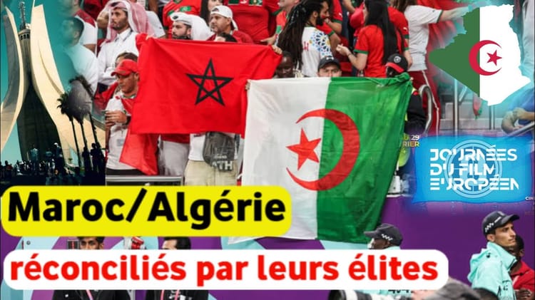 Manifestation avec drapeaux du Maroc et de l'Algérie pour la paix.