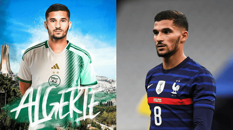 Houssem Aouar lors d'un match avec l'équipe nationale d'Algérie.
