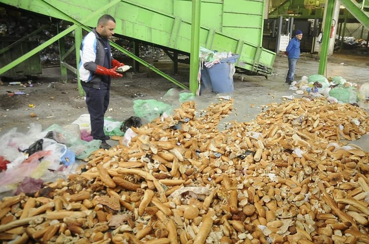 Gros tas de pain jeté dans une décharge en Algérie.