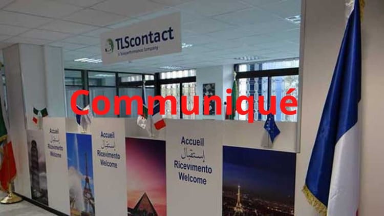 TLScontact annonce une "tolérance zéro" contre la fraude Espace d'accueil TLScontact avec drapeaux et signalétique.