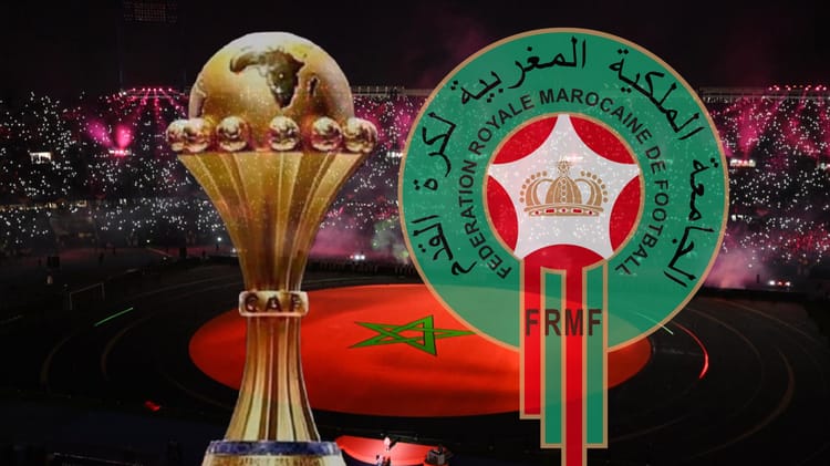 Logo de la Fédération Royale Marocaine de Football avec le trophée de la CAN 2025.