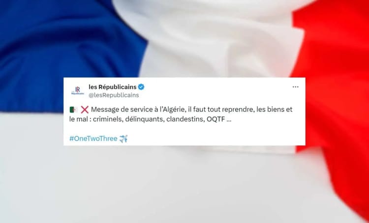 Capture d'écran d'un tweet sur la situation en Algérie et la France.