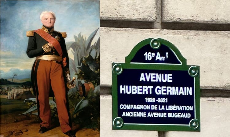 Plaque commémorative de l'avenue Hubert Germain à Paris.