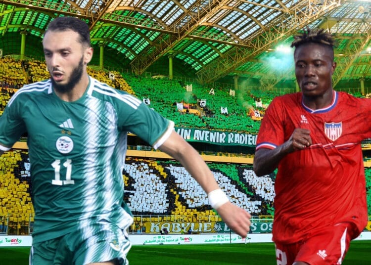 Algérie vs Libéria (CAN 2025) : quelle heure et quelle chaîne pour suivre le match ? Deux joueurs de football en action lors du match Algérie contre Libéria.
