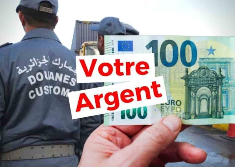 Agent douanier avec un billet de 100 euros en main.