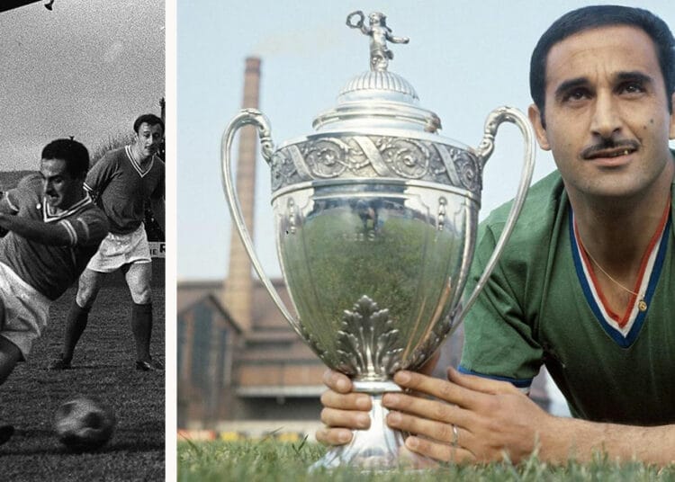 Deuil en Algérie : Décès de Rachid Makhloufi, légende du football Rachid Makhloufi avec un trophée de football, icône du sport algérien.
