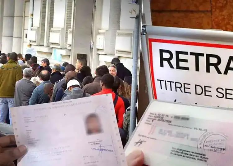 Longue file d'attente pour le retrait de titres de séjour en France.