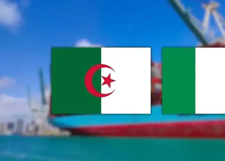 Conteneur maritime avec drapeaux d'Algérie et d'Italie.