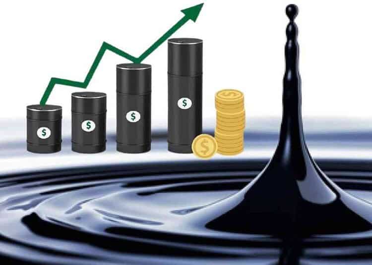 Graphique montrant la hausse du prix du pétrole avec une flèche ascendante.