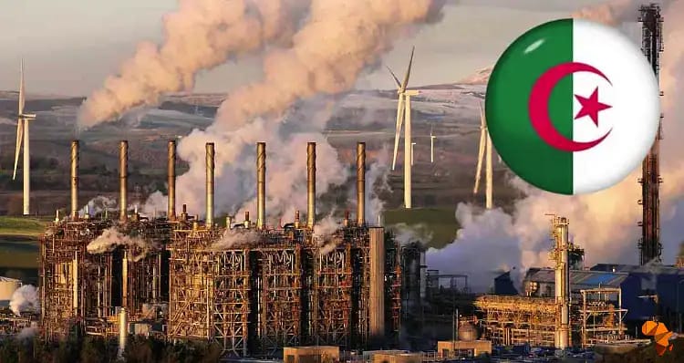 Usine pétrolière en Algérie avec drapeau algérien.