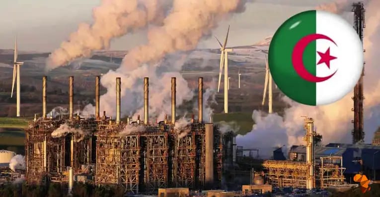 Usine pétrolière en Algérie avec drapeau algérien.