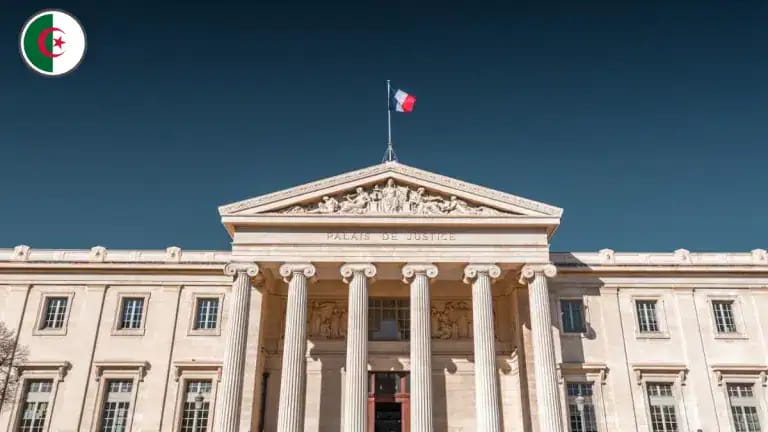 Façade d'un bâtiment gouvernemental avec drapeau français.