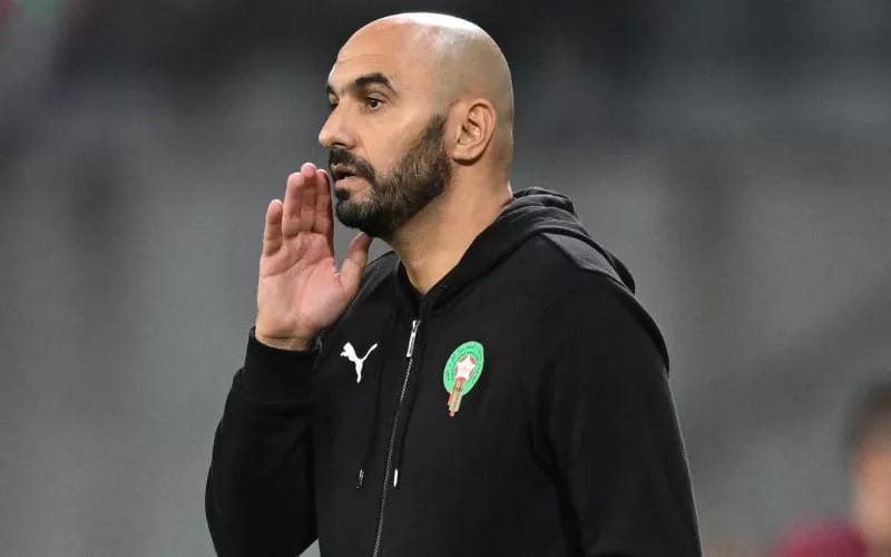 Walid Regragui, entraîneur marocain, lors d'une rencontre sportive.