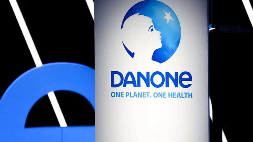 Logo de Danone avec slogan "One Planet. One Health".